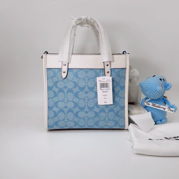 Coach Field Tote 22 In Signature Chambray Handbag C4692 Light Washed Denim Chalk - Picture 3 of 10